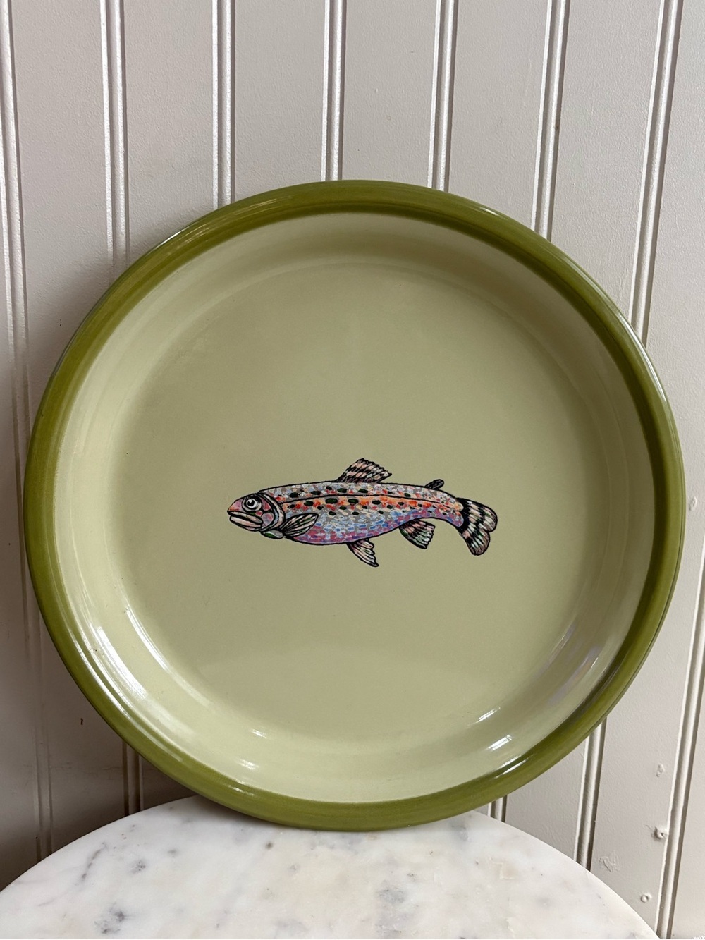 Marble Canyon Enamelware Large Trout Plate/Serving Platter Green 12.5” Diameter - Picture 2 of 11